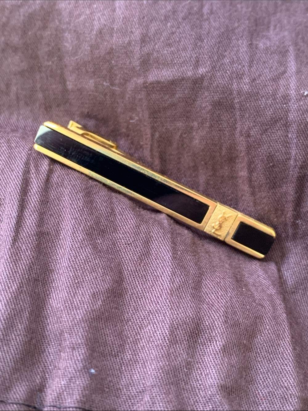 YSL Vintage Gold Black Logo Tie Money Hair Clip Barrette
